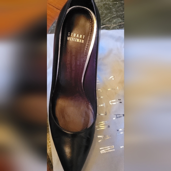 100% AUTHENTIC STUART WEITZMAN HIGH HEEL BLACK LEATHER POINTY TOE PUMPS SIZE 9 - Picture 4 of 10